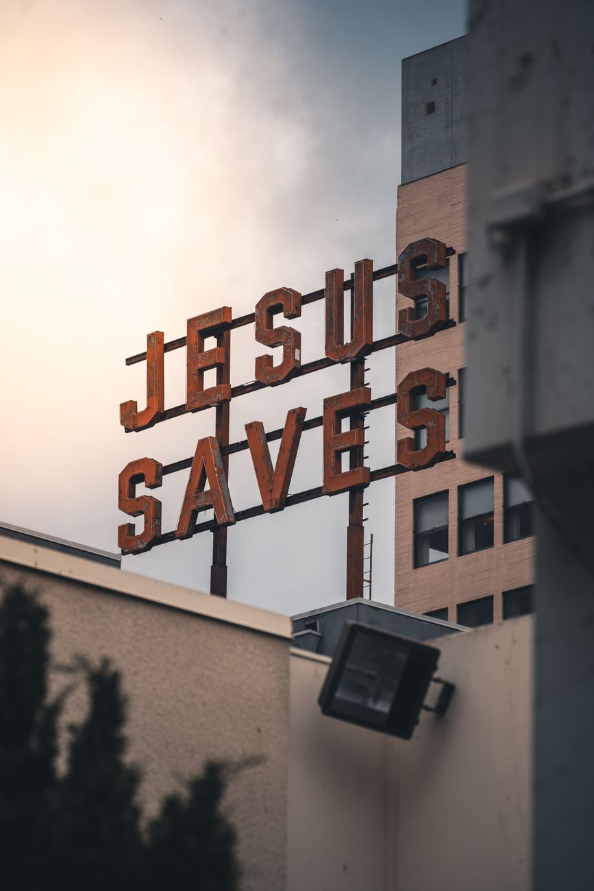 jesus saves sign in downtown los angeles california usa